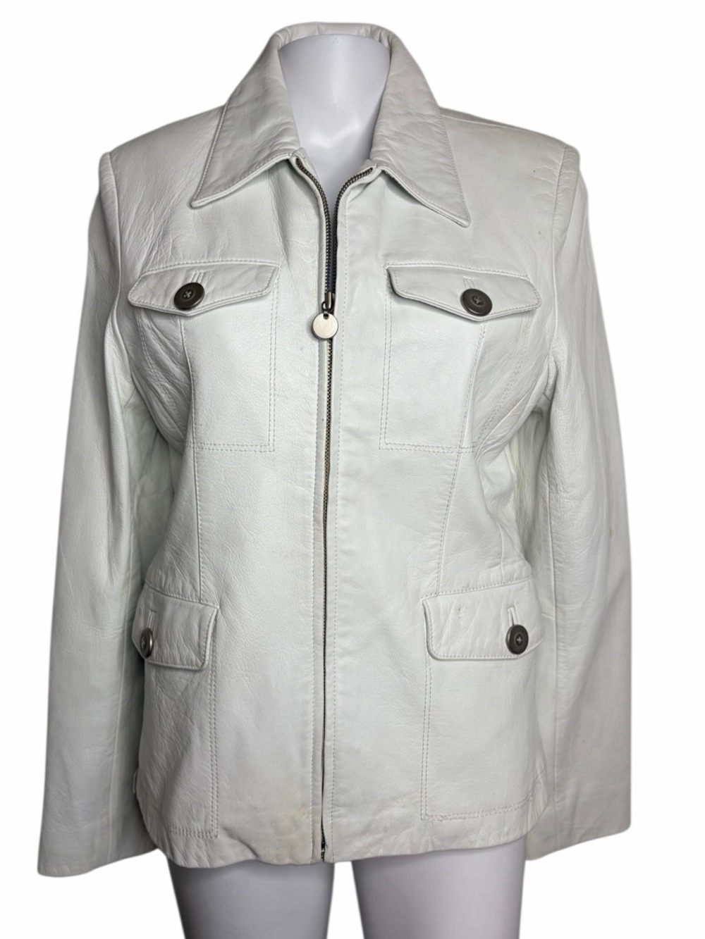 Colebrook & Co. Women's White Leather Zip Front Jacket Size Small